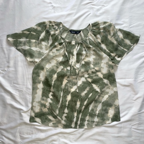 Simply Vera Vera Wang Shirred Tie-Neck Blouse — Green Ocean Dye, XS - Picture 1 of 4